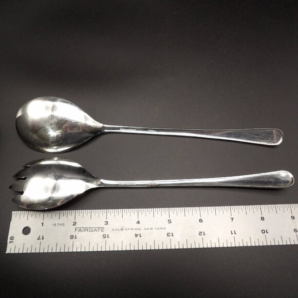 Vintage Mayell England Silver Tone Salad Serving Fork & Spoon Set 9.5" Flatware - Picture 4 of 4